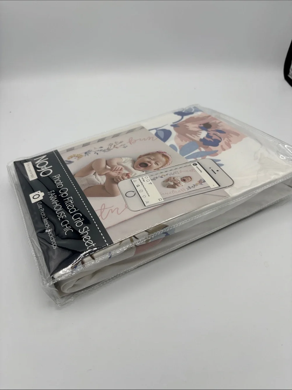 NoJo Farmhouse Chic Photo Op Fitted Crib Sheet - Blush & Blue Floral 100% Cotton